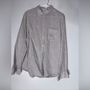 uniqlo linen shirt‎ Men’s Light Gray Collar Long Sleeve Button down Large